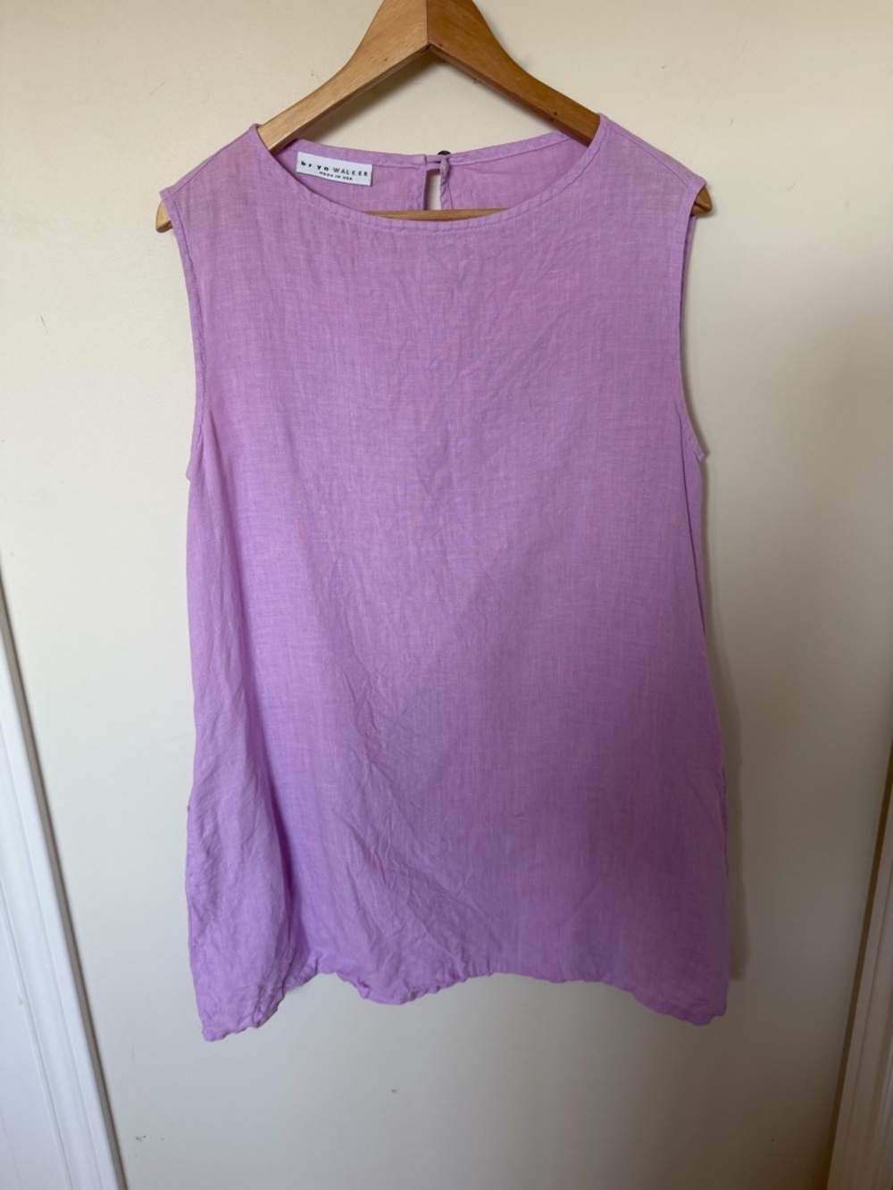Bryn Walker 100% Linen Tunic Lilac Made in USA Pockets Coastal Summer Dress